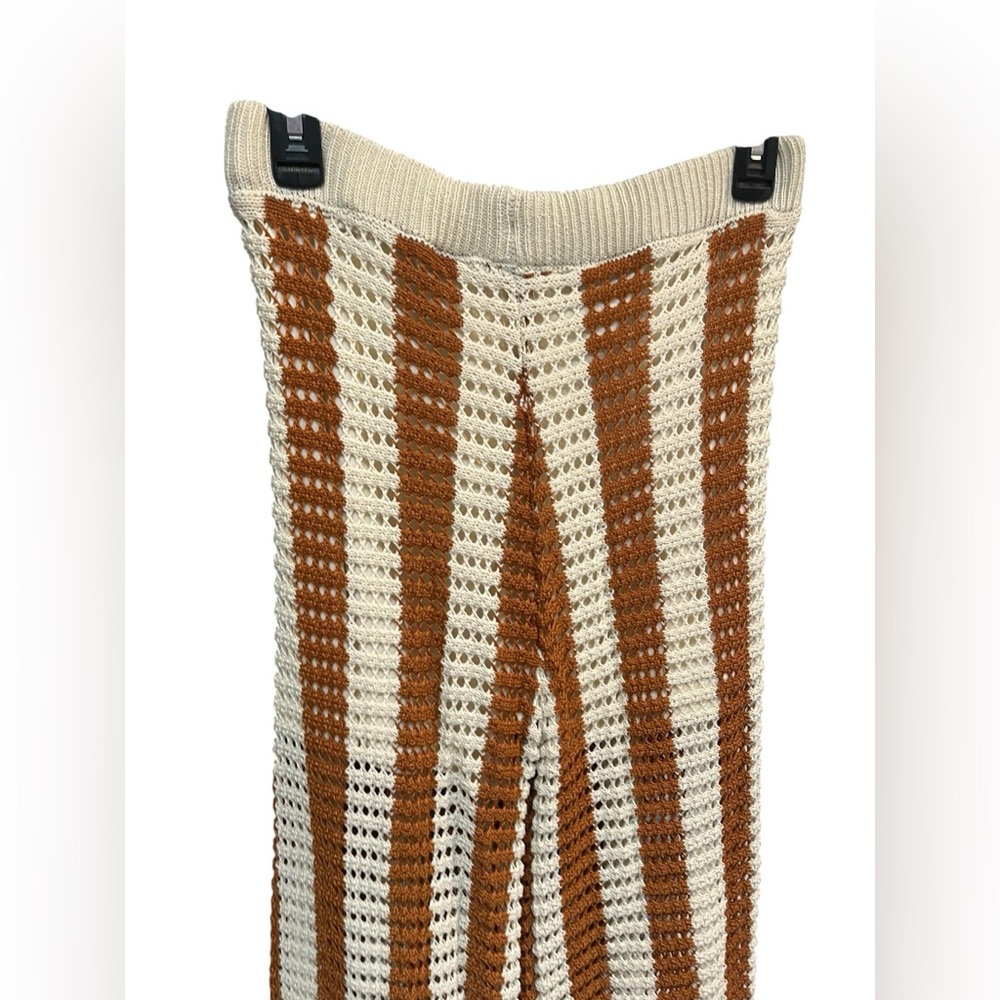 Solitaire Crocket Cream and Brown Wide Leg Elastic Waist Pants - Medium - Picture 3 of 8